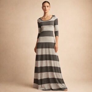 Gap XS Gray & Charcoal 3/4 Sleeve Striped  Maxi Dress Soft Rayon